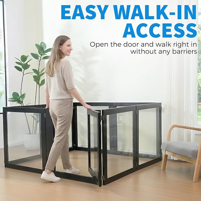 Heavy Duty Clear Acrylic Dog Playpen for Small/Medium Pets – 32" High Clear Pet Pen with Sturdy Metal Frame, Walk-in Kennel, Expandable Indoor & Outdoor Pet Play Yard
