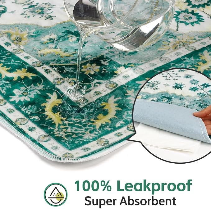 Washable Pee Pads for Dogs, 2 Pack Reusable Puppy Training Pads 48"x48" Super Absorbent Waterproof Dog Training Pads, Non-Slip Potty Pads, Whelping Pads Litter Mat Green Medallion