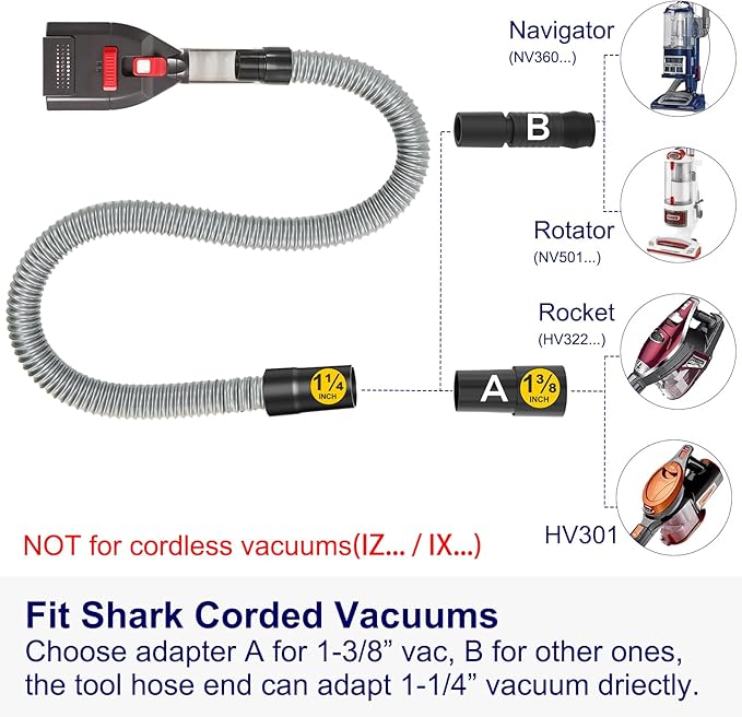 Portek Dog Brush Vacuum Attachment for Shark Navigator Lift Away NV360 Rotator NV501 Rocket HV301 HV322 Stratos AZ300..., Pet Hair Shedding Grooming Tool Kit with Extension Hose Adapters