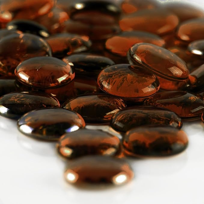 CYS EXCEL X-Large 1.1"-1.35” Dark Amber Glass Flat Gemstone Vase Fillers (3 LBS) Multiple Color Choices Marble Beads Aquarium Rocks Floral Supplies Stones Decorative Mosaic Gem Pebbles
