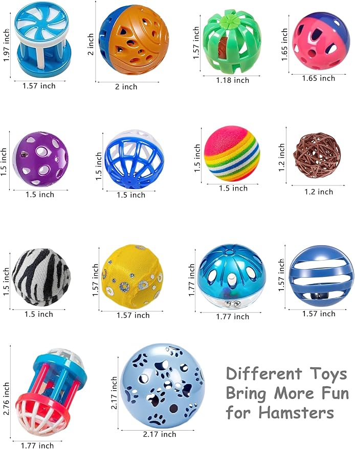 10-Pack Hamster Toys with Bell, Colorful Balls for Pet Hamsters, Scurry Back and Forth (1.5'' - 2.2'')