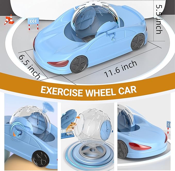 Hamster Exercise Ball Sports Car,Hamster Car with Detachable Transparent Ball,Funny Exercise Wheel for Hamsters,3 Modes Available,Suitable for Dwarf Small Pet - Safe, Breathable and Cute (Blue, 5.7")