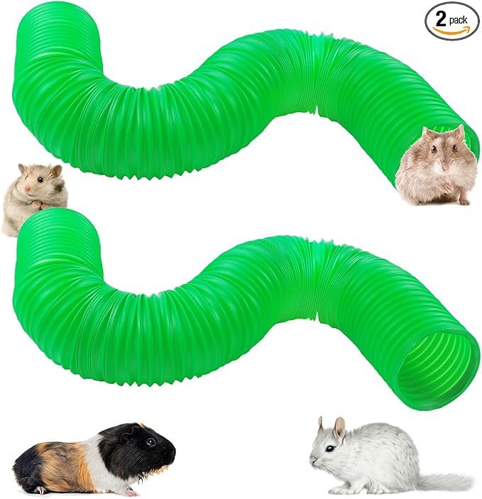 PINVNBY 2 Pcs Plastic Hamster Tunnel Toys,Guinea Pigs Folding Tube Collapsible Ferret Tubes Small Animal Exercising Training Tunnels for Gerbils Rats Mice Ferrets(Green)