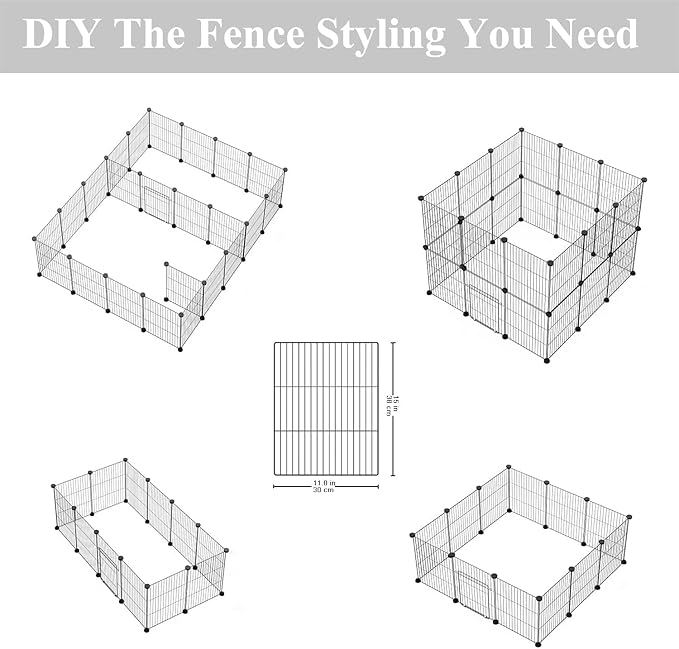 LURIVA DIY Small Animal Playpen, Pet Playpen, Guinea Pig Cages, Rabbit Playpen, Dog Puppy Playpen, Indoor Metal Wire Yard Fence, 15 X 12 Inch, 12 Panels, Black