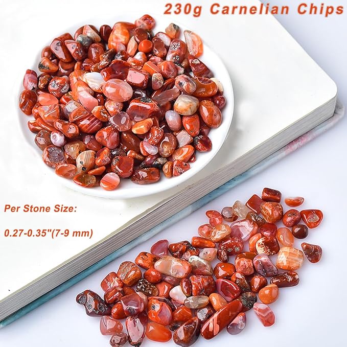 Erliway Carnelian Crystal Chips Bulk for Vase Filler Crafts, 0.5 lb 7-9 mm | Natural Crushed Crystal Stone for Spell Jar, Aquarium Gravel, Reiki Healing Meditation, Jewelry Making, Resin Art, Home Décor