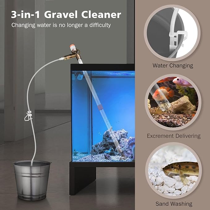 Gravel Vacuum for Aquarium, Aquarium Cleaner, Fish Tank Gravel Cleaner, Aquarium Water Changer, Aquarium Vacuum Cleaner, Gravel Cleaner for Fish Tanks, Fish Tank Water Changer, Siphon Vacuum F