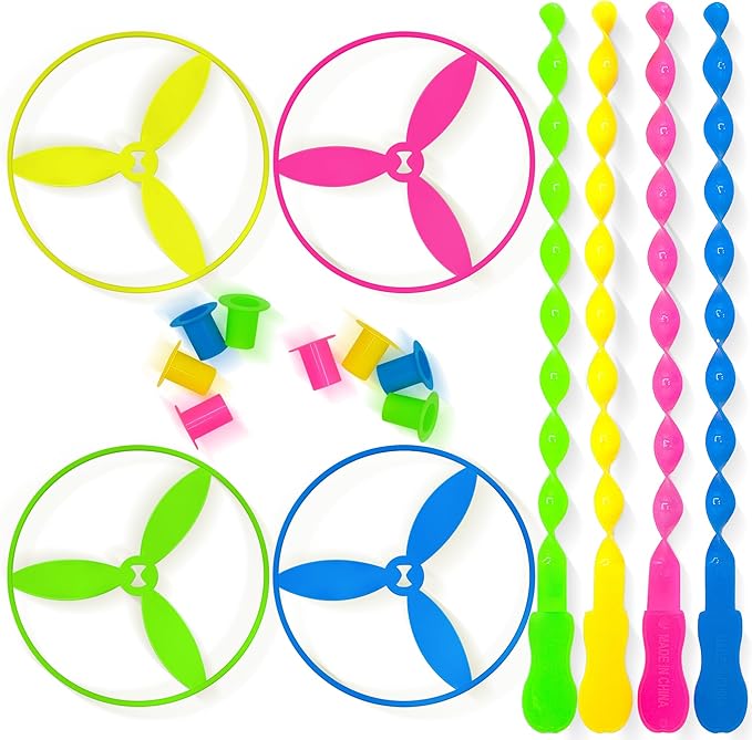 40 Pcs Large Flying Helicopter Toy Flying Disc Plastic Propeller Spinner Bamboo Dragonfly Flyer Saucers with Launchers Kids Party Favors Gifts