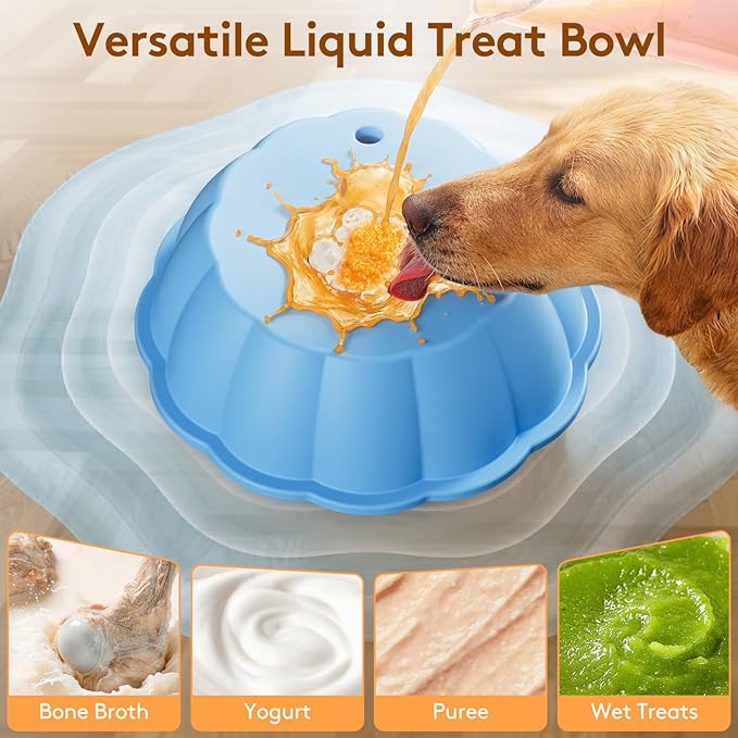 Slow Feeder Dog Bowls for Liquid Treat, Entertained Ball Dog Lick Bowl, Non-Slip Bone Broth Dog Licking Toys, 4/5 Cup Yogurt Dog Slow Feeder Bowl for Dietary Supplement/Post-op Nutrition (Blue)