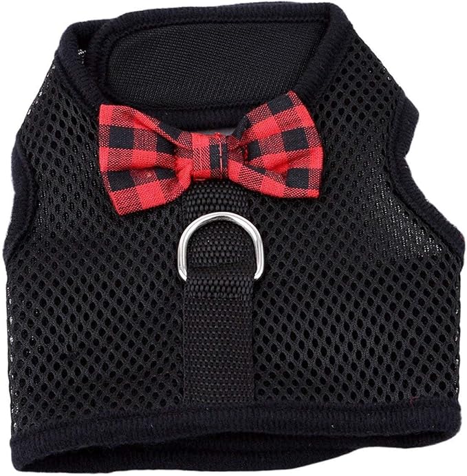 Rabbit Harness with Leash Adjustable Soft Mesh Vest Harness for Bunny Kitten Guinea Pig Rat (S, Black)