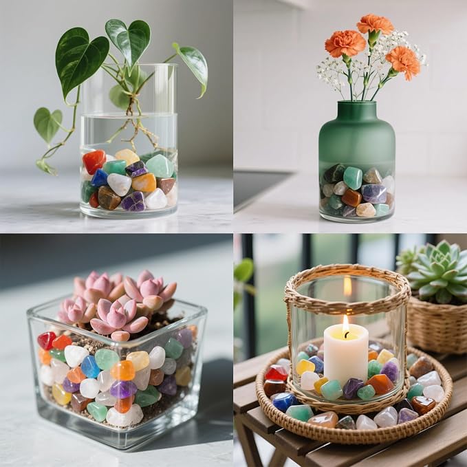 0.96LB Aquarium Gravel Natural Pebbles Crushed Stones Polished Bulk Irregular Shaped Succulent Rocks Vase Filler Fish Tank Decorative - Colorful