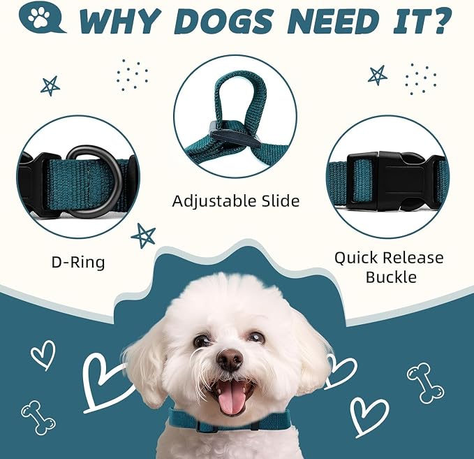 Blue Dog Collar for Small Dogs, Breathable, Anti-Odor & Soft, Comfortable for Sensitive Skin Puppies, 90% Bamboo Rayon, Adjustable Quick-Release Buckle Pet Collar for Chihuahuas Frenchie