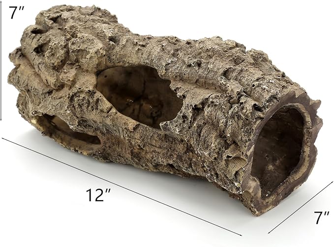 Large Reptile Hides Cave, Aquarium Decor Tree Trunk Fish Tank Decorations | 12’’ Large Fish Tank Decor, Bark Texture, Resin Ornament for Reptile Fish Tank 10+ Gal, Hideout for Fish Lizard Leopard Gecko