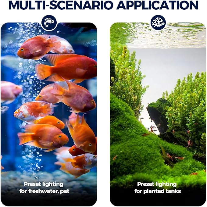 Smart LED Aquarium Light with App Control, Full Spectrum RGB, Bluetooth Enabled, Programmable Timer, Black, for Fish Tanks (WCL20-24B)