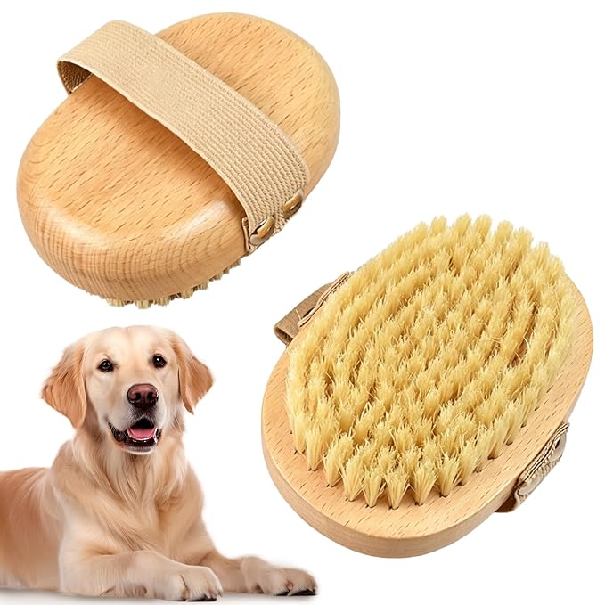 Soft Boar Bristle Pet Palm Brush for Short Haired Dogs Cats, Reduce Shedding, Ergonomic Easy-Hold Design, Reduces Wrist Stress for Daily Grooming