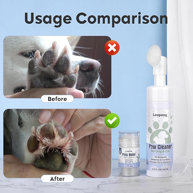 Leopong Dog Paw Care Kit - Protector for Pet Foot Washer Care（1 Pack Cleaner, 1 Pack Balm, 1 Towel and 1 Bundle Pocket