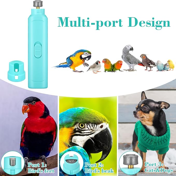 Lasnten 2 Pcs Bird Nail Grinder with Clipper Bird Nail Trimmer File Pet Grooming Tool for Parrot Budgerigars Parakeets Myna Conure Finches Lovebirds (Cyan Blue)