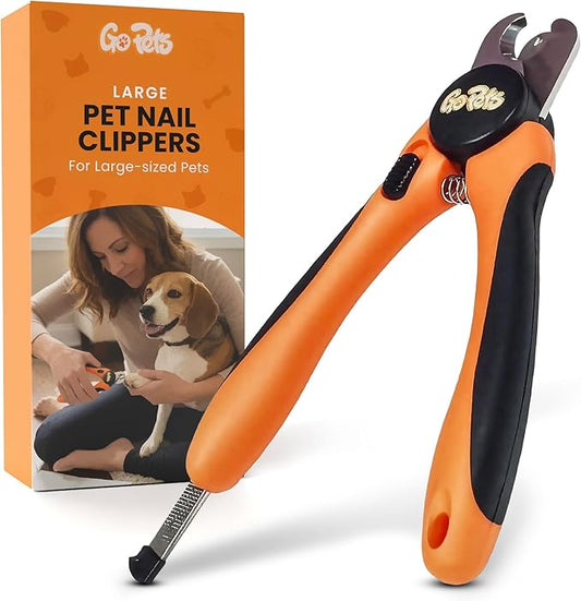 GoPets Dog Nail Clippers, Professional Pet Nail Trimmer for Large Dogs and Cats with Quick Sensor Safety Guard, Heavy Duty Stainless Steel Blades, Non-Slip Handle, Built-in File for Safe Grooming