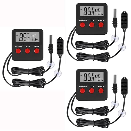 3Pcs Digital Thermometer and Humidity Thermometers Indoor and Outdoor Digital Temperature and Hygrometer Gauge with Probe for Reptile Terrarium Thermometer Pet Keeping