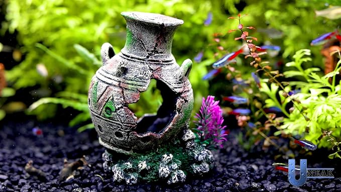 Aquarium Decorations Big Cave Fish Tank Large Vase Jar Jug Sunken Ornament Landscaping Rocks Saltwater Freshwater Small & Medium Fish Garden Pond Ornaments Resin