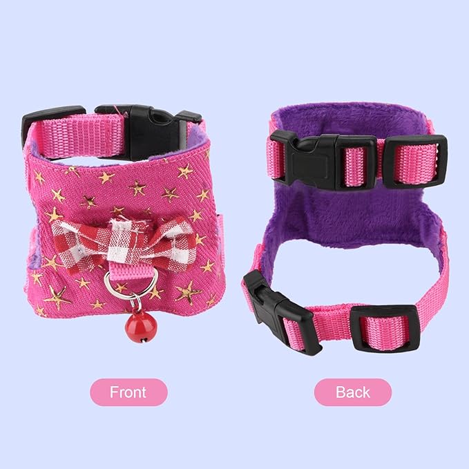 Wontee Small Pet Harness Vest and Leash Set with Bowknot and Bell Decor for Gerbil Guinea Pig Squirrel Kitten Outdoor Walking (S, Pink Star)