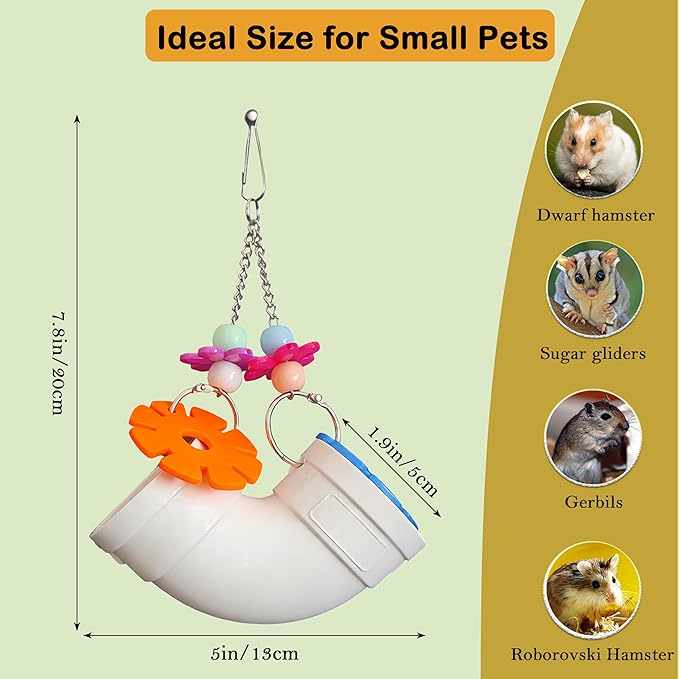 Hanging Foraging Toy for Small Animals Slow Feeder Enrichment Tube with Wide Openings Chew-Resistant Cage Toy for Hamsters Mice and Small Birds