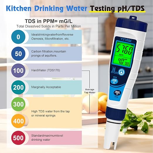 Salt Meter for Pools & pH Meter,Digital 5 in 1 Salinity Meter | Swimming Pool Salinity Meter,EC/TDS Meter for Hydroponic Household Drinking Water Hot Tub Aquarium Brewing/Fish Tank…