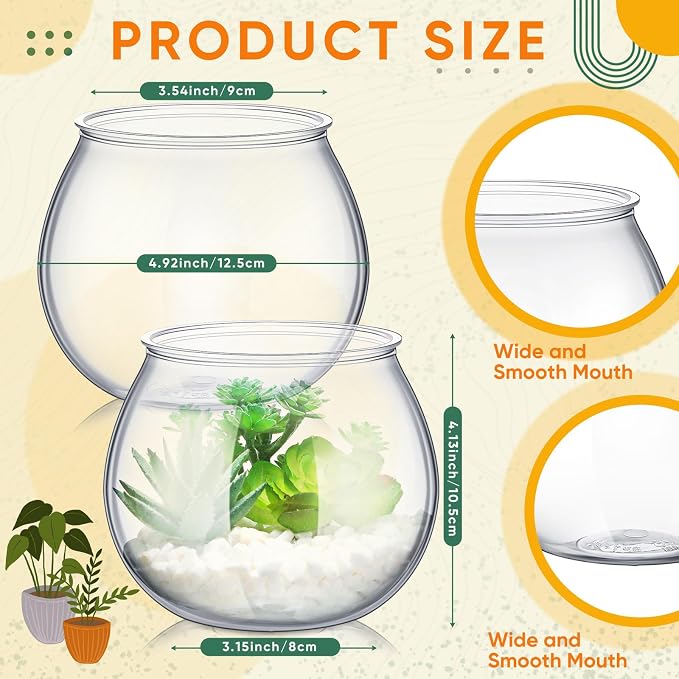 FoldTier 4 Pcs Plastic Fish Bowls 27 Oz Clear Round Vase Centerpieces | Shatterproof Acrylic Fish Bowl Drinks Container, Perfect Parties Wedding Table Decor, Versatile as Floral Vase or Terrarium