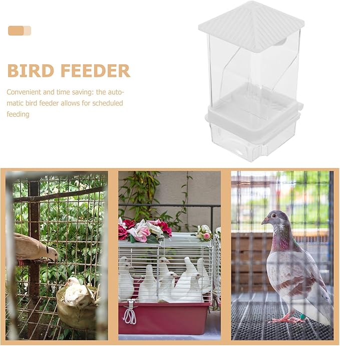 Cabilock Automatic No-Spill Bird Feeder with Anti-Splash Design White Pet Bird Feeding Station and Seed Container for Small Parrot Species