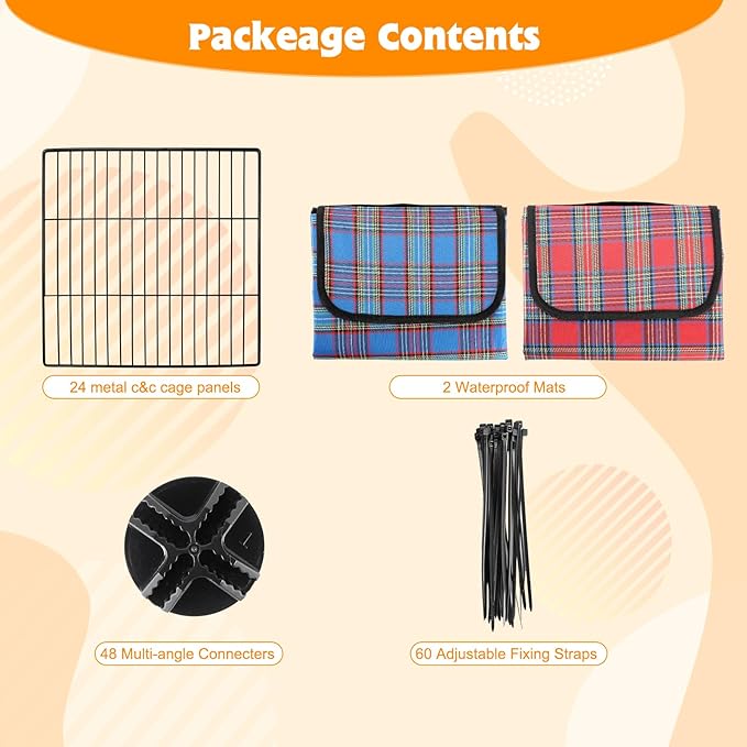 FHTONGE Extra Large Guinea Pig Cage Loft with 2 Waterproof Bedding, DIY Expandable Guinea Pig Playpen with Mat, Modular Small Animal Playpen with Mat for Rat Hamster Chinchilla Bunny (24x C&C Panels)