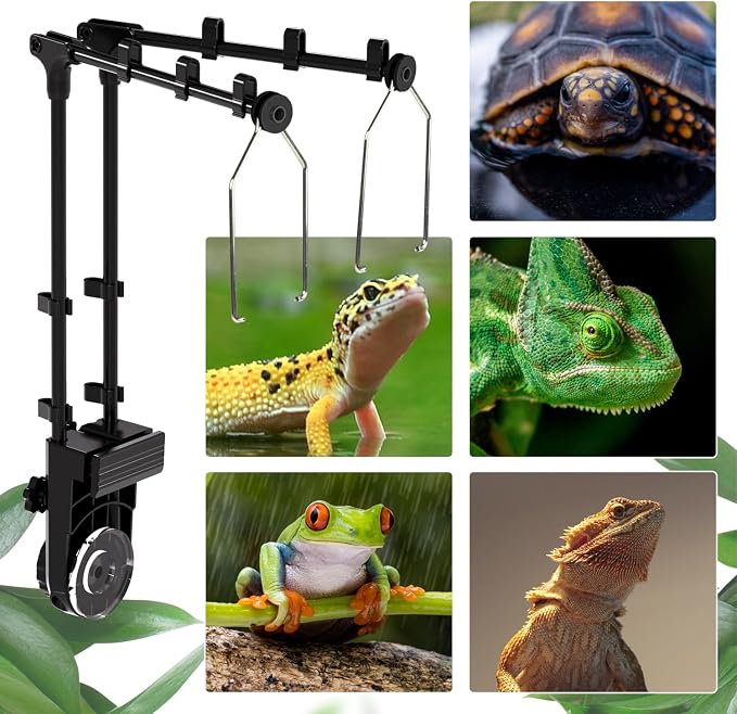 REPTI ZOO Dual Reptile Lamp Stand, Reptile Light Stand with Two Flexible Brackets, Height Adjustable (13.4 inch to 18.5 inch) for Hanging Heat Lamp Holder and Light Fixture