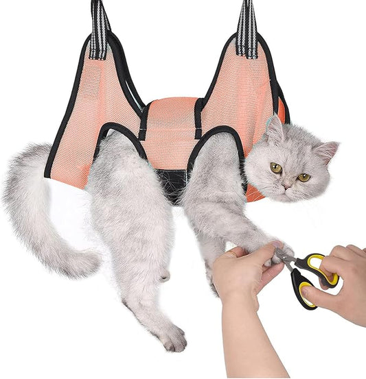 Dog Grooming Hammock, Cat Hanging Harness for Nail Trimming with Nail Clippers, Dog Sling for Nail Clipping, Grooming Harness for Dogs at Home (Orange, s)