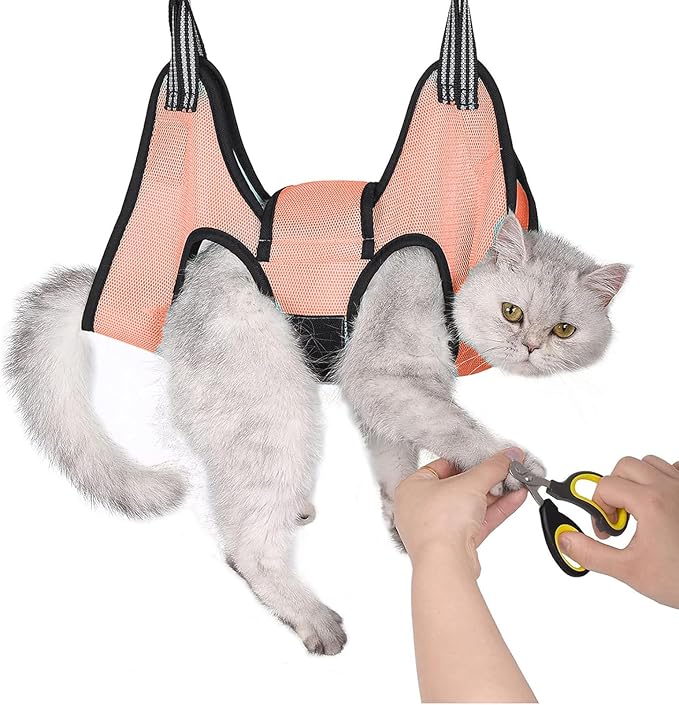 Dog Grooming Hammock, Cat Hanging Harness for Nail Trimming with Nail Clippers, Dog Sling for Nail Clipping, Grooming Harness for Dogs at Home (Orange, xs)