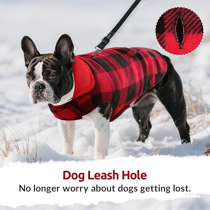 ASENKU Dog Winter Coat, Fleece Doggie Jacket Plaid Reversible Vest Waterproof Windproof Cold Weather Clothes for Small Medium Large Dogs(L,Red)