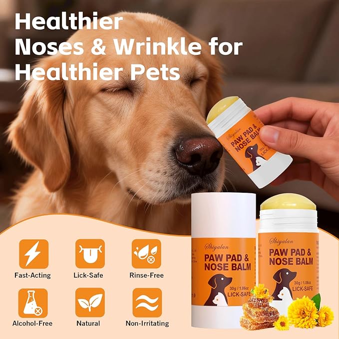 Lick-Safe Dog&Cat Paw & Nose Balm Stick - Soothing Moisturizer for Dry, Cracked Paws & Snout, Natural Pet Healing Balm with Shea Butter, Portable Stick for Dogs & Cats, 1.06 oz (2)