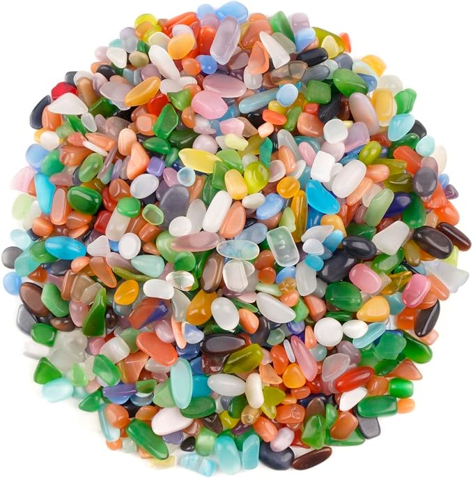 WAYBER Polished Crushed Rainbow Opal Decorative Gravel Stones, 1 Pound | Toxin-free, Colorfast, Great for Reiki Healing, DIY Crafts, Vase Filler, Aquarium Landscaping & Planter Décor
