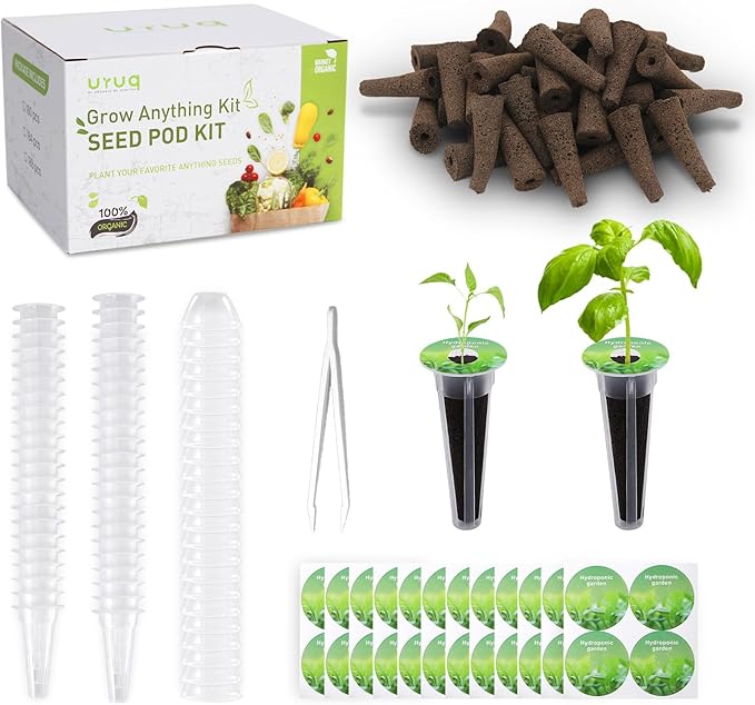 URUQ 180Pcs Hydroponic Pods Supplies: Grow Anything Kit with 45 Grow Sponges, 45 Grow Baskets, 45 Grow Domes, 45 Pod Labels - Compatible with Hydroponics Growing System Indoor Garden from Most Brands