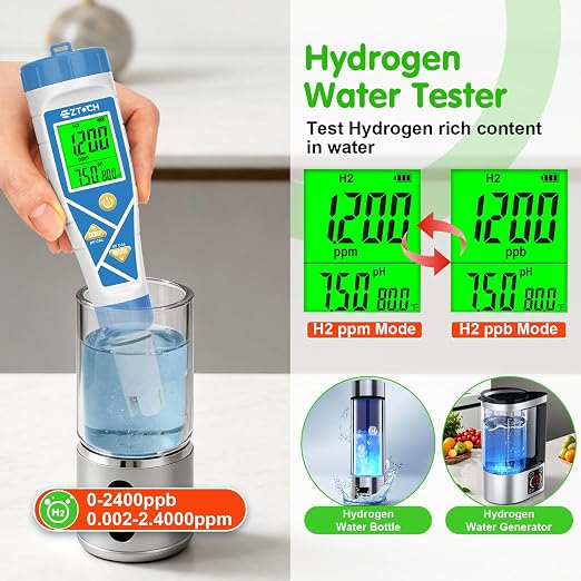 Pool pH Salt Chlorine Tester 8 in 1 Digital Salinity TDS EC ORP H2 | pH Chlorine for Salt Water Pool, Hot Tub, Hydroponic, Aquarium, Hydrogen Water Bottle, Simultaneously Display pH&CI-Temp