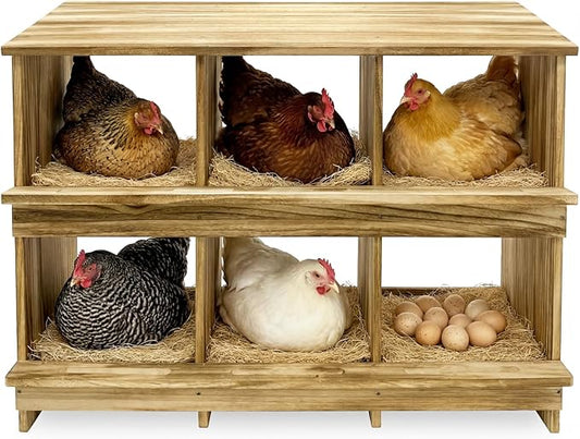6 Holes Gold Standard Chicken Nesting Box for Laying Eggs, Two-Tier Wooden Nesting Boxes for Chickens, Farmhouse Series Laying Box for Hens, Ducks and Birds