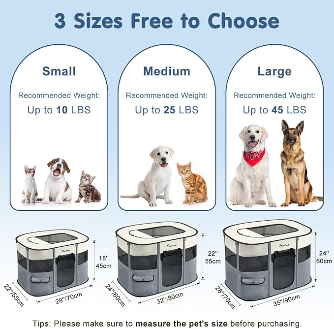 Dog Playpen, Portable Pet Cat PlayPen, 600D Oxford Dog Kennel Tent Crate, Waterproof&Breathable, Indoor Outdoor Travel Camping for Medium/Large Breed with Carrying Case+Bowl(M), Gray