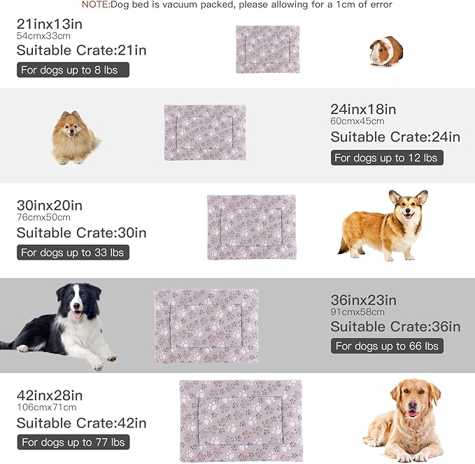 BBVAGSS Reversible Dog Crate Pad, Memory Foam Pet Bed Mat, Soft Warm Machine Washable Sleeping Kennel Mattress for Small Medium Dogs XH079 (36''x23''x1.6'',Grey Paw)