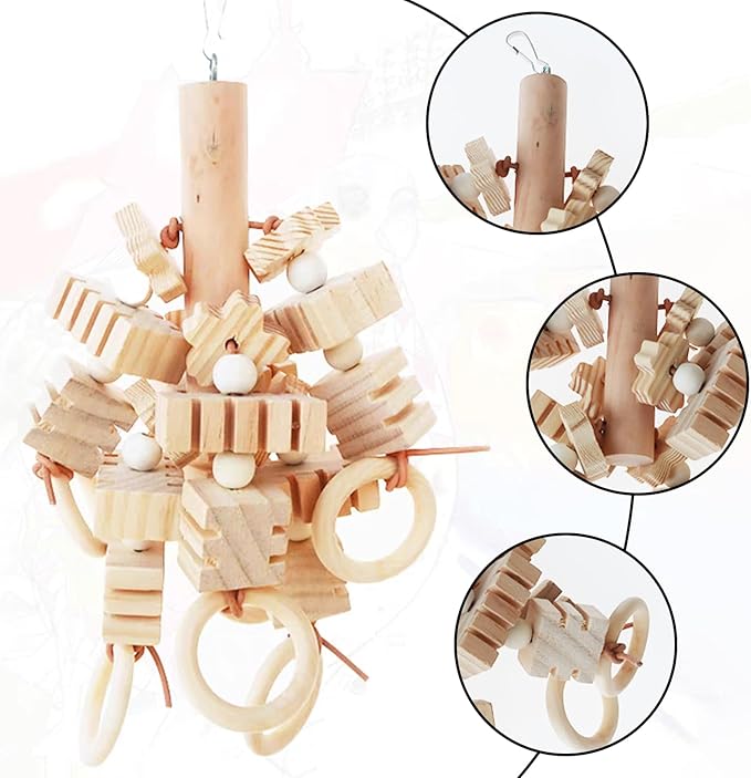 Parrot Chewing Wooden Blocks Bird Chew Activity for Medium and Large Parrots - Natural Wooden Bird Toys for Parakeet, Conures, Cockatiels, African Greys, Cockatoos, Amazon Parrots, Quakers
