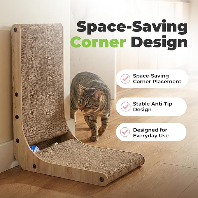 Best Pet Supplies Catify Cat Scratcher, Fun Interactive Scratchers, Posts, Poles, Claw Safe, Furniture Saver Indoor Play Support Natural Cat Behaviors Heavy Duty - L-Shape Scratcher, 15.2 x 9.45