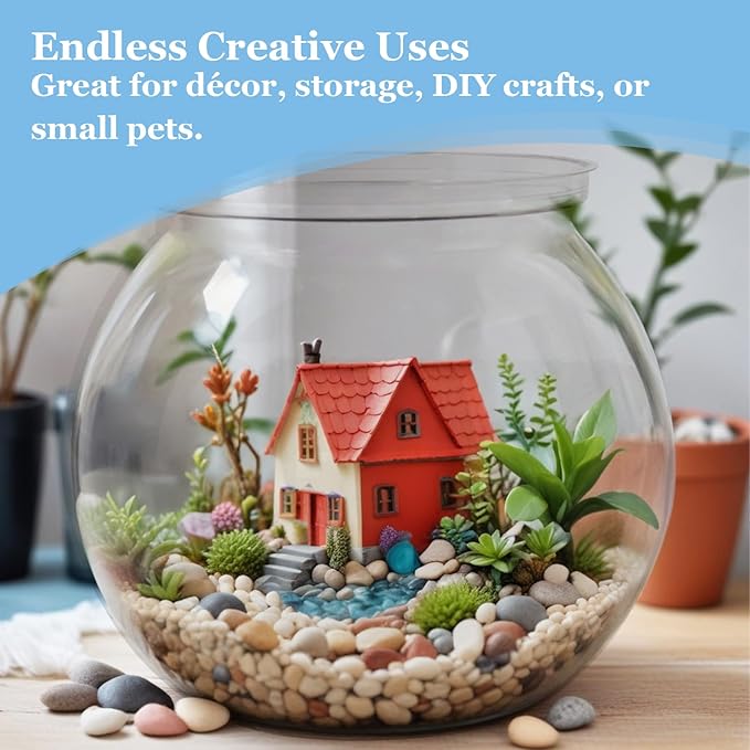 27 oz Mini Plastic Fish Bowl, Clear Round Small Fishbowl Aquarium, Unbreakable Shatterproof Plastic Betta Fish Tank, Desktop Goldfish Bowl for Home Decor & Party Centerpieces