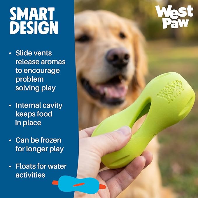 West Paw Zogoflex Qwizl Interactive Treat Dispensing Dog Puzzle Treat Toy for Dogs, Granny Smith, Large