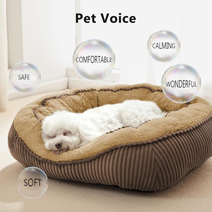 Medium Dog Beds for Medium Small Dogs Washable, Rectangle Dog Bed Medium Size Dog, Orthopedic Warming Soft Calming Sleeping Puppy Bed Durable Pet Bed with Anti-Slip Bottom(Brown,25"x21"x8")