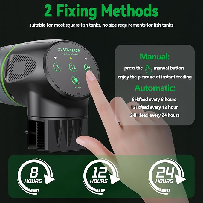 Automatic Fish Feeder for Aquarium, Auto Food Dispenser with Timer, 200 ml Fish Feeder for Pellets Granules & Strips, 360° Rotation Automatic Fishs Dispenser for Small Tank, Big Aquariums & Pond