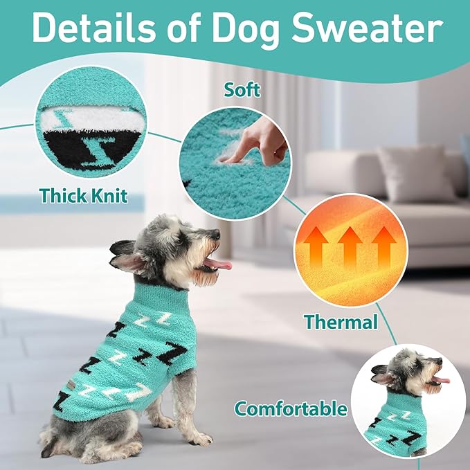 Dog Sweaters Dog Pullover Sweater Cold Weather Cable Knitwear Thick Warm Outfits for Medium or Large Dogs（Turquoise-XL