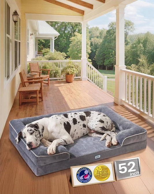 OhGeni Orthopedic Dog Bed Couch Big Cat Sofa for Jumbo Sized Pets with Memory Foam, Machine-Washable Waterproof Removable Cover, Soft Comfortable Fabric, 52-inch (Gray)