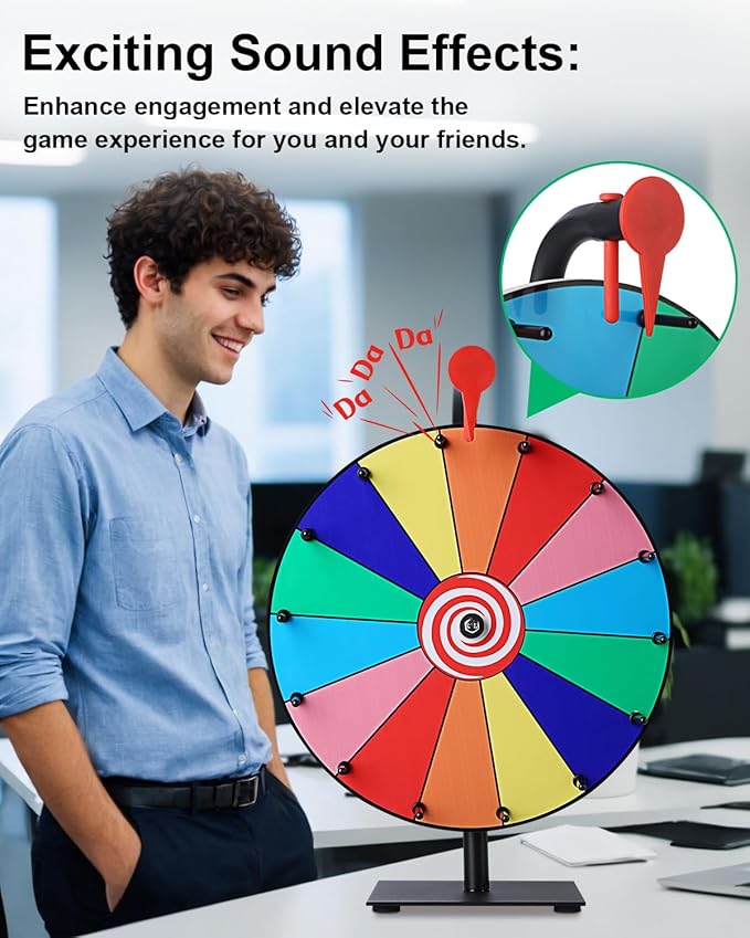 12 Inch Spinning Wheel for Prizes, 14 Slots Prize Wheel with Stand, Customizable Spinner Game for Classroom, Carnival, and Office Events