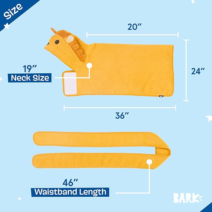 Barkbox Dog Bathrobe Fast Drying with Hook and Loop Closure & Wrap Tie Snuggle, Cute Dogs Clothes, Easy to Clean, Machine Washable, Dog Coats and Tumble Dry Low - Lion, Medium